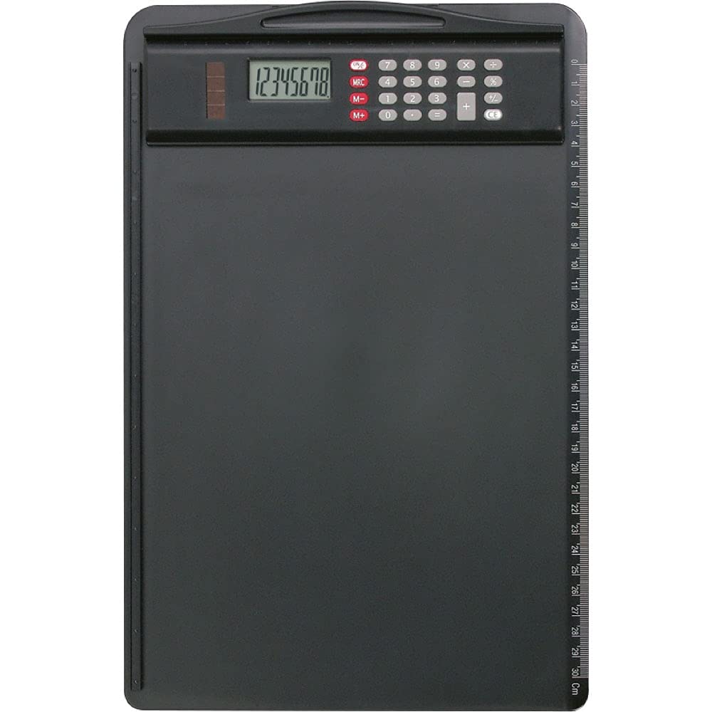 Alassio 0085 – Clipboard Made of Plastic, Black, Approx. 35 x 23 cm, Board with clamp, mounting Rail and Removable Calculator