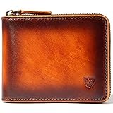 RFID Men's Leather Zipper wallet Zip Around Wallet Bifold Multi Card Holder Purse (Handmade Brown)