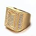 HIJONES Stainless Steel Square Bold Cubic Zirconia Iced Out Rings for Men Hip Hop Gold Size 10