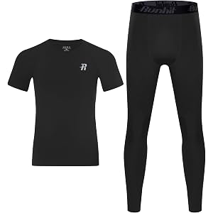 Runhit Boys Compression Shirts & Pants Set Youth Football Short Sleeve Undershirt Leggings Kids Sport Base Layer Tights UPF50