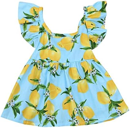 Winsummer Little Girls Lemon Printed Beach Sundress Vintage Princess Dress For Toddler and Big Girls (Mint Green, 18M)