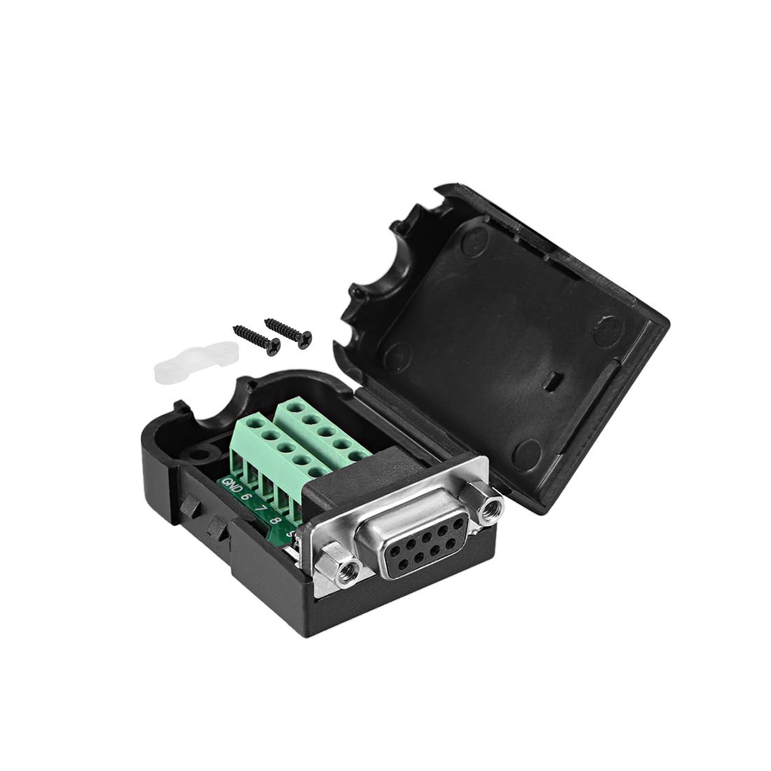 sourcing map D-sub DB9 Breakout Board Connector with Case 9 Pin 2 Row Female RS232 Serial Port Solderless Terminal Block Adapter with Positioning Nuts