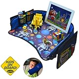 Autozon Kids Travel Tray for Boys Toddler Car Seat Travel Play Tray with Reinforced Solid Surface, Sturdy Side Walls and Removal Mesh Pockets Seatbelt Pillow, Car Sticker, Autozon
