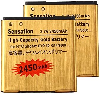 2 pcs Gold Extended HTC Sensation 4G XL High Capacity Battery BG58100 BG86100 For HTC Sensation 4G XL G14 / HTC MyTouch 4G Slide / HTC Radar / HTC Titan II / HTC Amaze 4G / HTC EVO 3D 2450 mAh