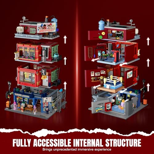 LUMIBRICKS Street Fusion Boxing Club Lighting Building Bricks Set - City Town Modular Playset Collection Display kit with Minifigures 3036 Pcs for Adults & Teens & Life Enthusiasts