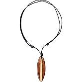 BlueRica Wooden Surfboard Pendant on Adjustable Black Cord Necklace