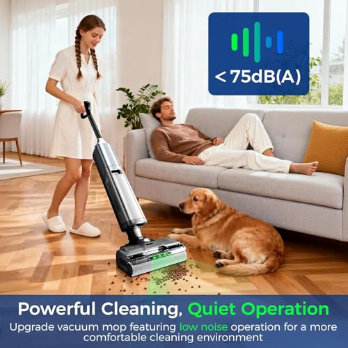 Wet Dry Vacuum Cleaner, 45kPa Vacuum Mop All in One, Mop Vacuum Cleaner for Hard Floor Cordless Vacuum Mop Combo with Self-Cleaning,75 Mins Runtime, Anti-Tangle, LED Light,180° Lay-Flat,Self Propelled