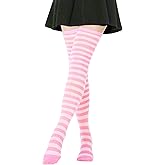 AQOKKA Extra Long Thigh High Socks for Women Striped Over Knee Thigh Socks Long Boot Thigh High Stockings Leg Warmers