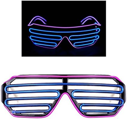 PINGGE US - Black Frame Colorful El Wire Neon LED Light Up Shutter Shaped Glasses for Rave Costume Party - Two Colors+ Standard Controller (Purple + Blue)