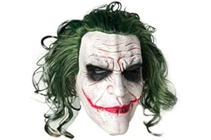 Mltao Latex Mask Costume Cosplay Man Smile Mask with Green Hair Halloween Adult Role Play Costumes Dress Up Garden Yard Party Props