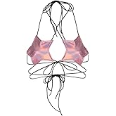 FlyCC Women Shiny Metallic Star Strappy Tube Top Halter Rave Wrap Around Bandeau Bra