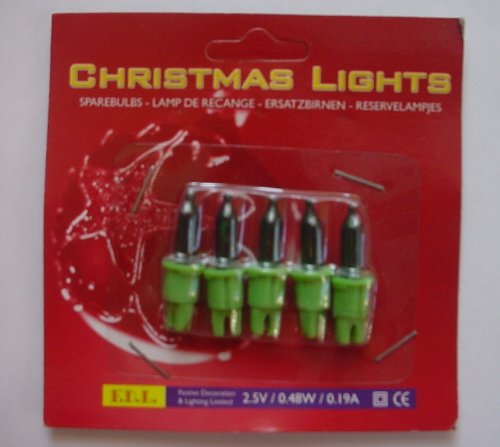 Pack of 5 Push In Spare Fairy Bulbs In Green 2.5v 0.48w 0.19a (S72)