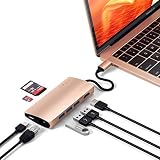 Satechi Aluminum Multi-Port Adapter V2-4K HDMI (30Hz), Gigabit Ethernet, USB-C Pass-Through, SD/Micro Card Readers, USB 3.0 - Compatible with 2018 MacBook Air, 2019/2018 MacBook Pro (Gold)