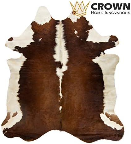 Crown Home Innovation 6ft x 7ft Brown and White Cowhide Rug | Cowhide Area Rugs 100% Natural Leather Rugs (Brown and White)