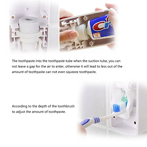SlenyuBridal Toothpaste Dispenser with Wall Mount Toothbrush Holder Toothpaste Squeezer with 5 Brushes Set Kids Hands Free for Shower Bathroom White