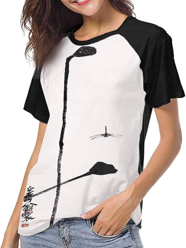 Casual T Shirts,Bamboo Leaf, Traditional Chinese Calligraphy Art Isolated on White Background S-XXL Tee Tshirts Women
