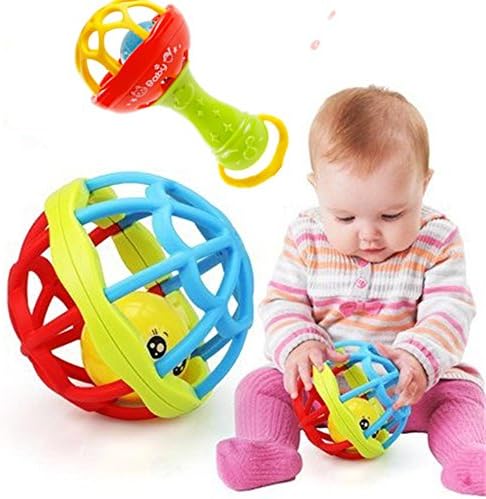 Baby Rattles Ball Toy for Kids 0-2 Old Teether Activity Bath Toys ,Best Baby Shower Gift (Ball+Stick)
