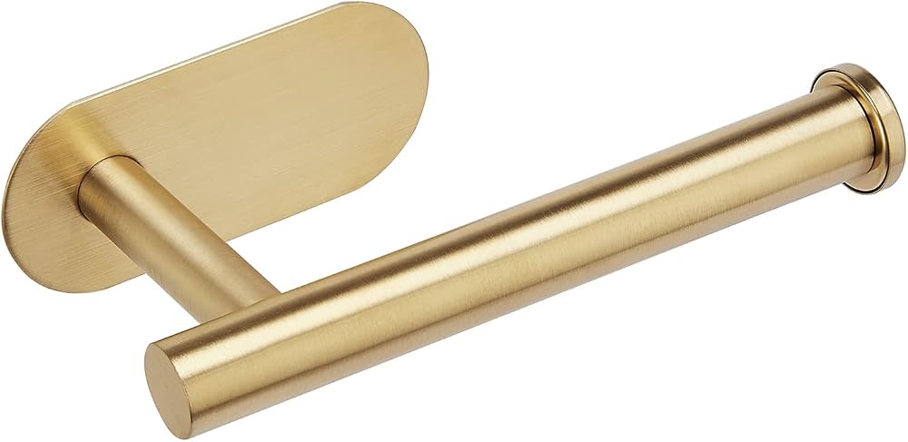 YUET Wall Mounted Toilet Roll Holder, Self Adhesive Gold SUS304 Stainless Steel