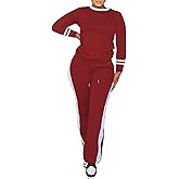 PINSV Women's 2 Piece Outfits Long Sleeve Tops Sweatpants Colorblock Bodycon Lounge Sets Tracksuits