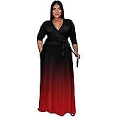 Runwind Plus Size Dress for Women - 3/4 Sleeve V Neck Maxi Dresses for Women （XL-6XL）