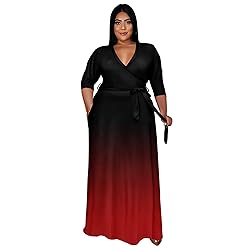 Runwind Plus Size Dress for Women 3/4 Sleeve V Neck