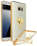 Galaxy Note 7 Case, Bastex Ultra Thin Clear Luxury TPU Gold Bumper Case Cover with Attachable Heart Diamond Ring Holder for Samsung Galaxy Note 7