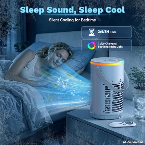 Portable Air Conditioners, AC Fan Mini Evaporative Air Cooler 1200ML with Ice Cooling Mist Personal Air Conditioner Quiet for Bedroom, Home Office Desk (white)