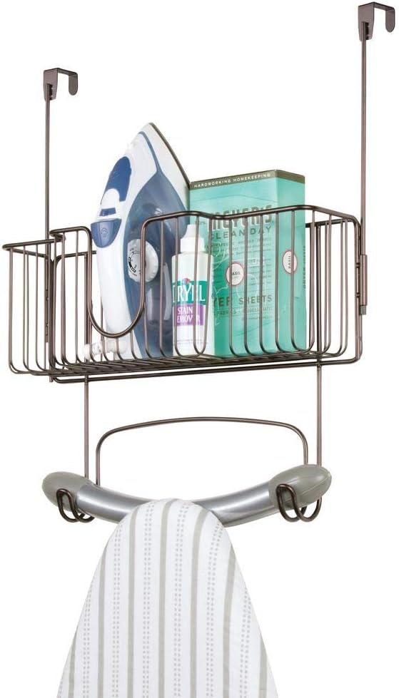 mDesign Metal Wire Over Door Hanging Ironing Board Holder