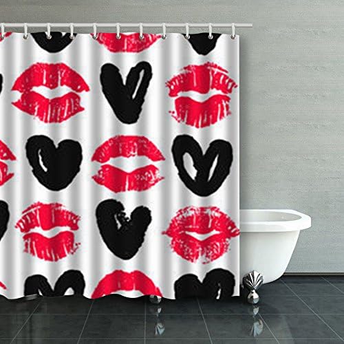 NOWCustom Shower Curtains Seamless Lipstick Kisses Hearts Endless Textures Customized Bath Bathroom Curtain Home Decor 78X72 Inches Polyester Fabric Waterproof