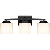Tawson Adam Modern 3-Light Vanity Light Industrial Wall Sconce Lighting Fixture with Etched Glass Shade in Dark Bronze Black 