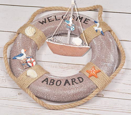 WOODEN NAUTICAL LIGHTHOUSE ANCHOR WALL HANGING ORNAMENT, BEACH WOODEN BOAT SHIP STEERING WHEEL WALL DECOR, NAUTICAL LIFE…