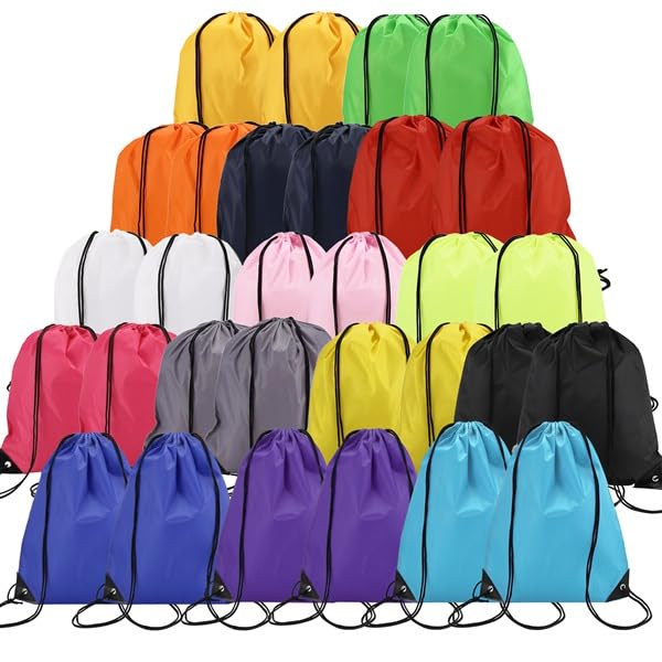 Povxlum 30 Pcs Drawstring Backpacks Bulk 15 Colors Large Capacity Draw String Bags Multicolor Sports Cinch Bag Portable Drawstring Backpack Sack for Gym Party Homeless Supplies Bulk Storage Bag
