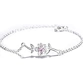 xuanhang 925 Sterling Silver Plated Cubic Zirconia Pink Purple Cherry blossom Flower Tree Branch Adjustable Bracelet (Pink)