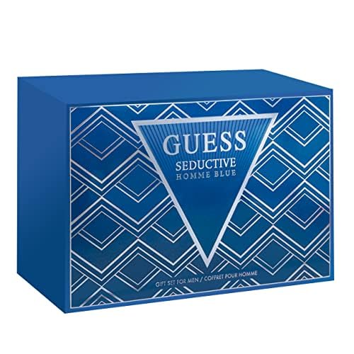 Guess Seductive Homme Blue 3.4oz EDT Spray, 6.0oz Deodorant Body Spray, 3.4oz Shower Gel, Pouch Men 4 Pc Gift Set
