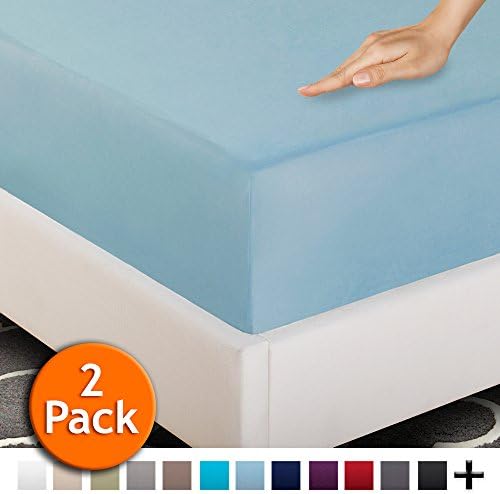 Bare Home 2-Pack Fitted Bottom Sheets Twin XL - Premium 1800 Ultra-Soft Wrinkle Resistant Microfiber - Deep Pocket (Twin XL, Light Blue)