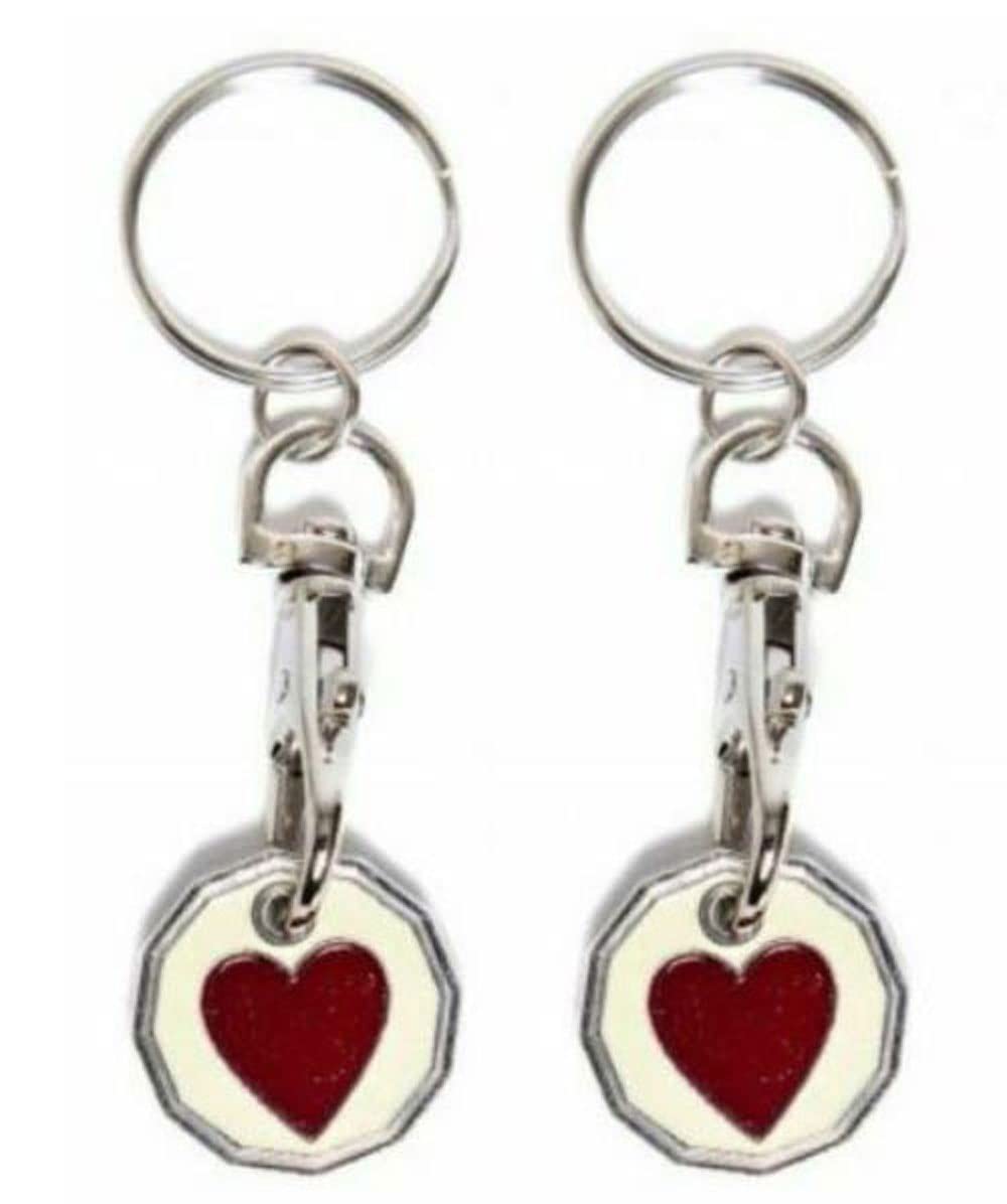 Fabulouz 2pc Shopping Trolley Token Set | New £1 Pound Coin Trolley Token | Supermarket Cart Shopping Trolleys Keyring | Trolley Coin Key Ring | Valentine Gift For Her | Trolly Coin Uk | HEART DESIGN