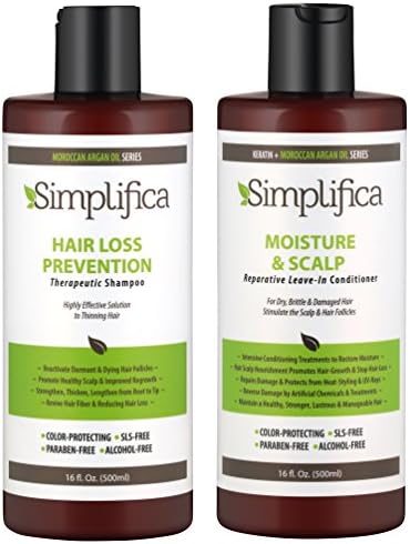Organic Argan Oil + Keratin - Hair Growth Duo Set (2X16 Oz.) – Scalp Moisturizing, Stops Hair Loss, Boost New Growth, Reduce Thinning & Breakage – Color Safe, Free of Sulfates, Paraben & Alcohol