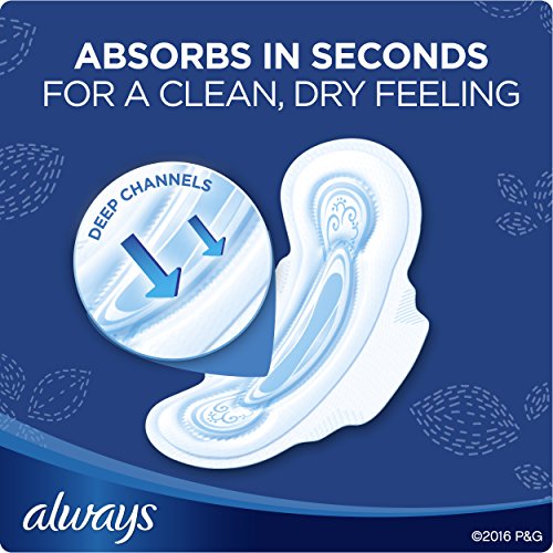 Always Maxi Size 4 Overnight Pads with Wings, Unscented, 33 Count
