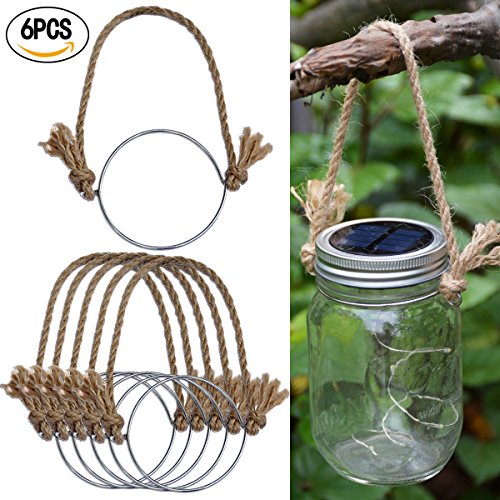 Click Here to See More Images Homeleo 6Pack Burlap Wire Hangers Stainless Steel Handles for Mason Jar, Ball Pint Jar, Canning Jars, Regular Mouth Solar Mason Jar Hangers
