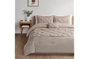 Comfort Spaces Cavoy Comforter Set - Luxe Diamond Tufting, All Season Bedding, Matching Bed Skirt, Decorative Pillows, Queen, Faux Silk Taupe 5 Piece