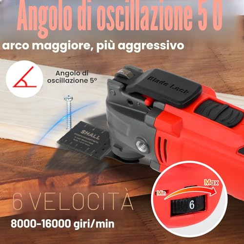SHALL Oscillating Tool 500W Oscillating Multi-Function Tool Kit with 5° Oscillation Angle, 34 Saw Accessories and Carry Bag