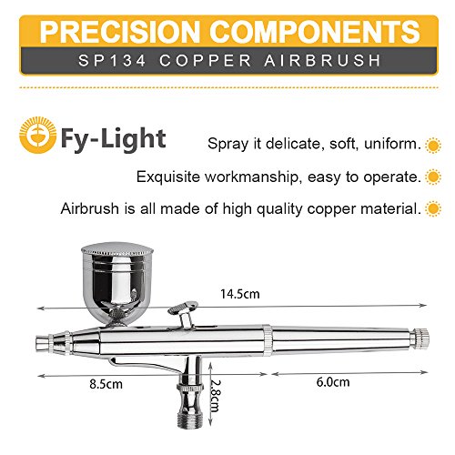 Fy-Light SP134K Professional Dual Action Airbrush Kit 0.2mm/0.3mm/0.5mm Needles 7cc & 22cc Cup Trigger Air Paint Control Airbrush Set for Art Tattoo Nail Makeup Cake Spray Modeling Tool