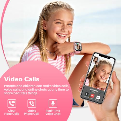 RUXINGX Reloj Inteligente Niño, Smartwatch Niños con GPS y Videollamadas, Teléfono, Chat de Voz, SOS, Modo Escuela, Cámara, Podómetro, Monitor de Sueño, IP68 Impermeable Regalo Niñas y Niños, Rosa
