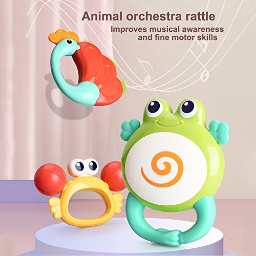 Yiosion Baby Rattles Toys Set, Infant Grab N Shake Rattle, Sensory Teether, Development Learning Music Toy, Newborn Babies First Birthday Gifts for 0 1 2 3 4 5 6 7 8 9 10 12 Month Boy Girl