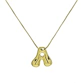 Qitian Shiny Cubic Zirconia Bubble Alphabet 26 A-Z,Puffy Name,Letter Necklace,Personalized Monogram Necklace,Balloon Initial Necklace Gifts for Women 18K Gold Plated Jewelry.