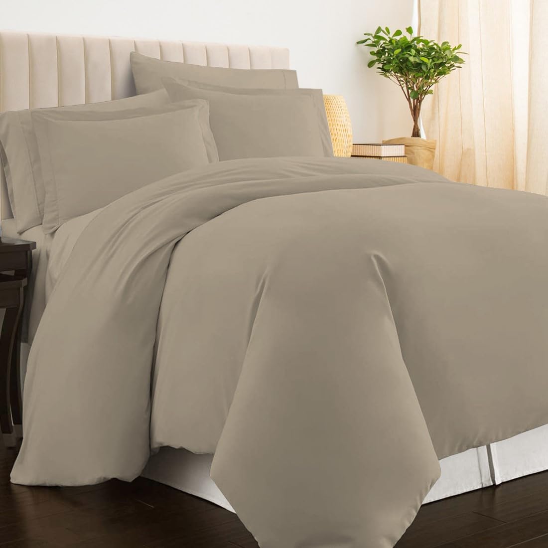 Pizuna 100% Cotton King Size Duvet Cover Sets Simply Taupe, 400 Thread Count Long Staple Cotton King Duvet Cover 230x220cm, Sateen Weave Quilt Cover with Button Closure (Kingsize Duvet Cover Sets)