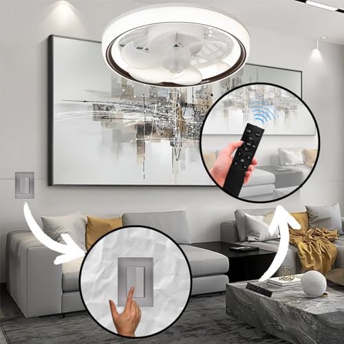 Megaluz LV34W13 Ventilador de techo con luz led y control remoto, 13”, luz blanca fría, neutra y cálida, 6 aspas desmontables, Abanico de techo enchufe E27, 4 velocidades y motor silencioso (Blanco).