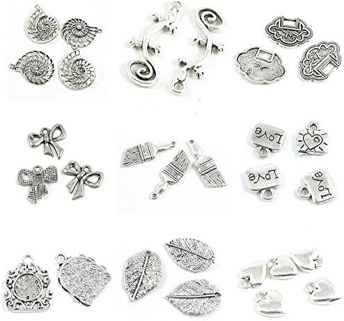 29 PCS Jewelry Making Charms Love Heart Leaf Leaves Time Clock Tag Signs Paint Brush Bow Tie Bowtie Bowknot