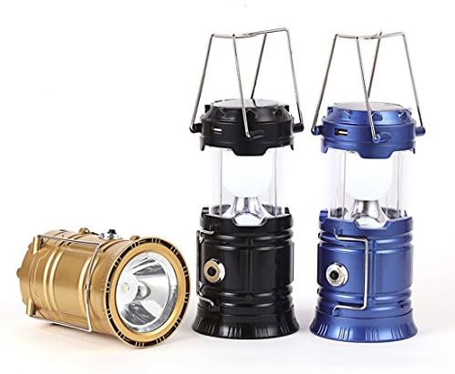Sanpeak 3 Packs Solar Rechargeable LED Camping Lantern Flashlight with USB Power Bank Great For: Camping, Hiking, Workshop, Auto Emergencies (blue,gold,black, pack of 3)