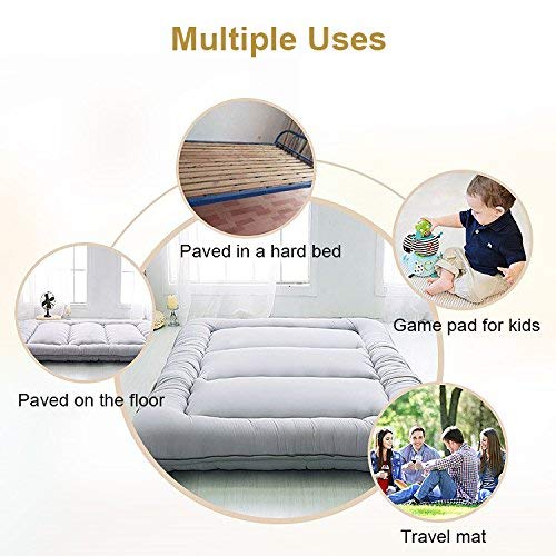 HM&DX Thick Tatami Floor Mattress,Quilted Hypoallergenic Folding Futon Mattress Fitted Mattress pad Dorm Bedroom-Grey Twin-XL 39x79in